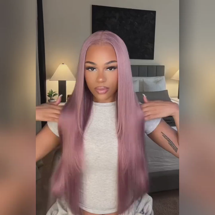 Ishow Ash Purple Colored Human Hair Wigs Body Wave/Straight HD Lace Front Wig 13x6 Pre Cut Glueless Wigs 200% Density
