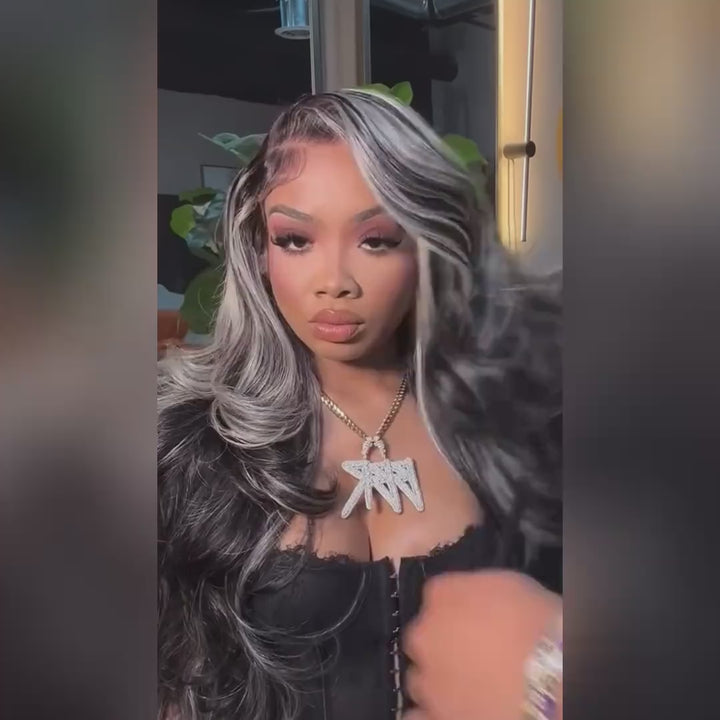 Gray Lace Front Wigs Body Wave Human Hair Wig Gray Silver Highlights Wigs 13x4 Lace Frontal Wig