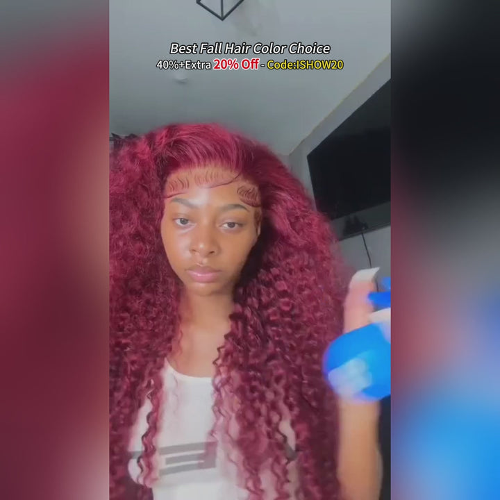 Ishow 32 Inch 200 Density 99j Burgundy HD Transparent Lace Front Wig Body Wave/Straight/Deep Wave Human Hair Wigs Pre Plucked Natural Hairline