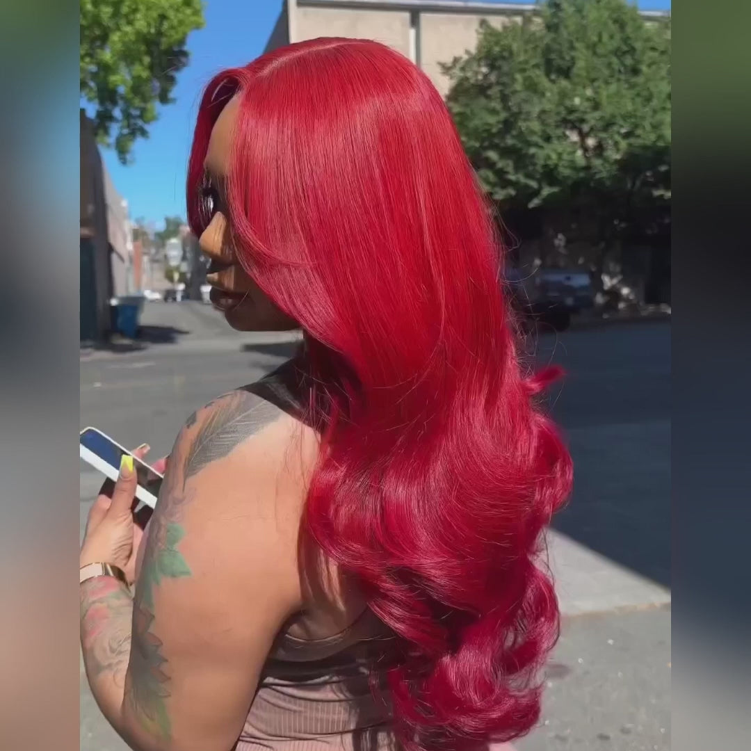 Ishow Red Color Layered Cut Wig Straight/Body Wave 5x5 Lace Glueless Wig 13x4 Lace Front Pre-Everything Human Hair Wigs