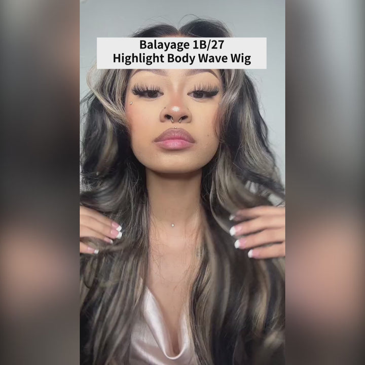 Human Hair Wigs Glueless Wigs Body Wave Lace Frontal Wig 1b/27 Highlighted Color 30 Inch