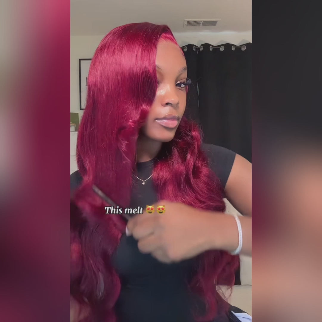 Ishow Burgundy Lace Front Wigs 99J Body Wave Ready To Wear Wig Colored Glueless Human Hair Wig PPB™ Invisible Knots Pre Plucked