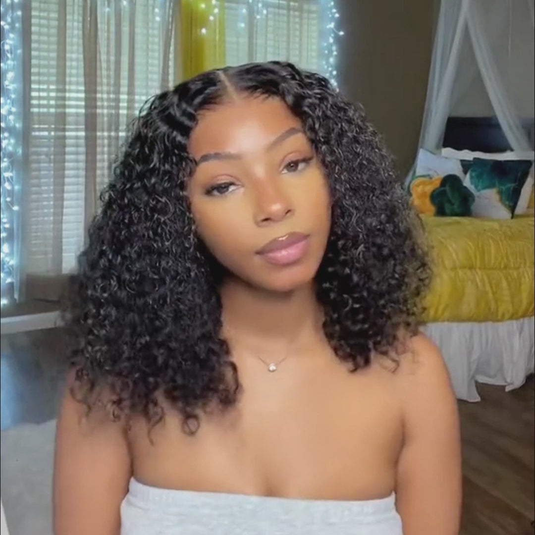 Ishow Deep Curly Bob Wig Brazilian Short Bob Wigs Deep Wave Lace Front Human Hair Wigs 200% Density