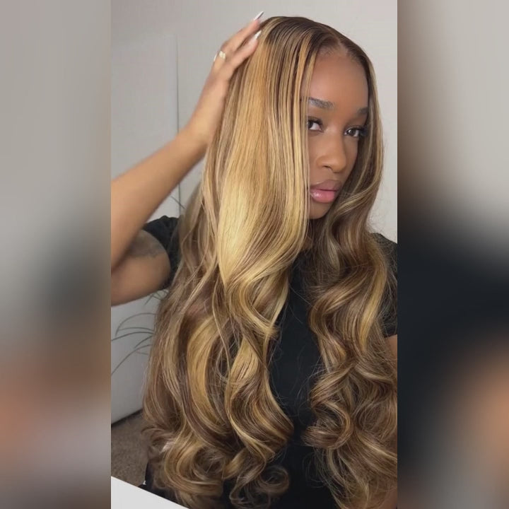Ishow PPB™ Invisible Knots HD Lace Balayage Straight Human Hair Wigs Ready To Wear Highlighted Honey Blonde P4/27 Pre Cut Wigs