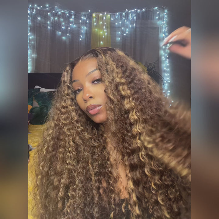 Ishow PPB™ Invisible Knots Deep Wave Wig P4/27 Highlights Wigs Lace Closure Wigs Human Hair Pre Cut Wigs