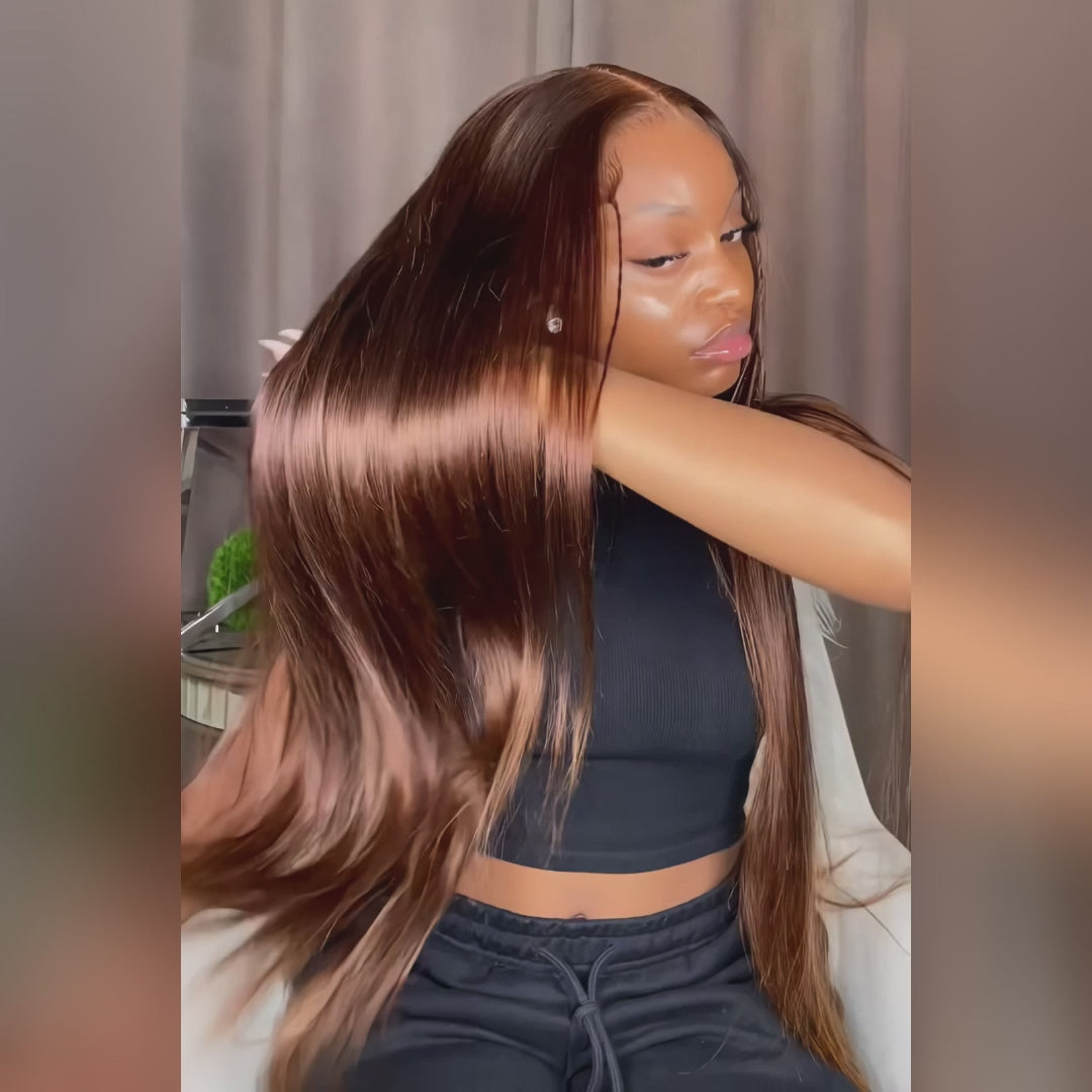 Dark Brown Colored Lace Wigs Straight Human Hair Wigs #4 Chocolate Brown Lace Front Wig