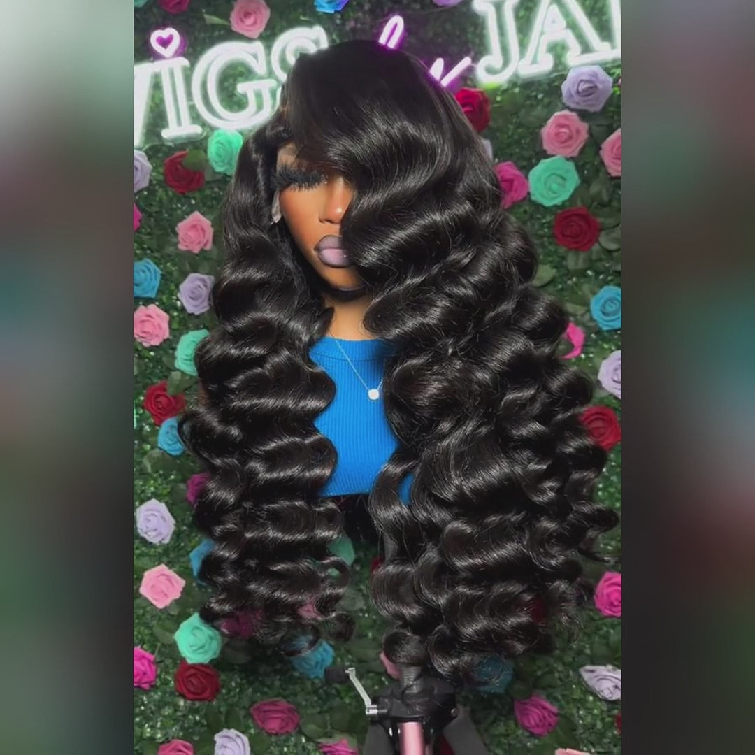 Ishow Loose Deep Wave Natural Black 4x4 Transparent Lace Closure Pre Plucked Wig with Baby Hair