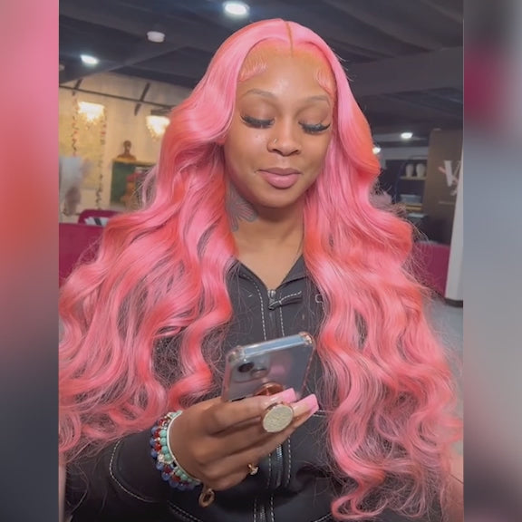 Body Wave Colored Human Hair Wigs 13x4 HD Lace Front Wigs Pink Blue Grey Color 30 Inch Long Inch Wigs