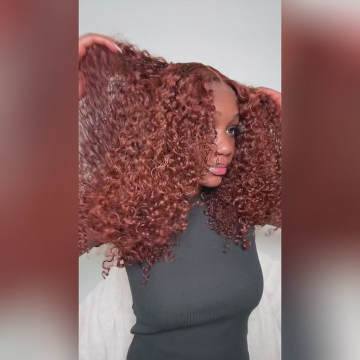 Ishow Reddish Brown Auburn #33 Curly Ready To Wear Glueless Wigs PPB™ Invisible Knots HD Lace Human Hair Wigs
