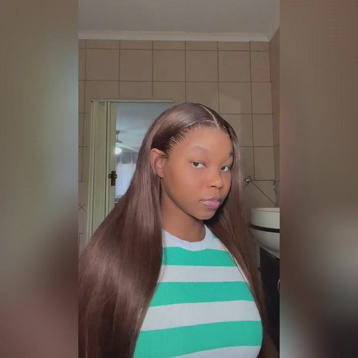 Ishow PPB™ Invisible Knots #4 Brown Colored Human Hair Wigs Ready To Wear Straight Lace Front Wigs