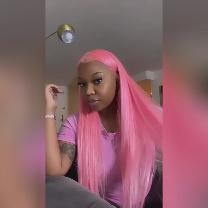 Pink Wig Human Hair Straight HD Lace Front Wigs With Baby Hair 250% Density Colored Wigs