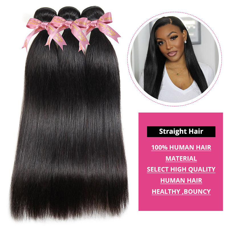 12a Grade Straight Black Hair Bundles With Pink Ribbons, 100% Human Hair