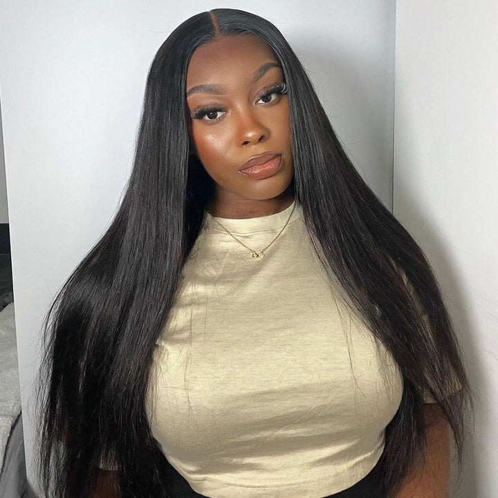 Model With Sleek Peruvian Straight Hair, Demonstrating Smooth Texture and Shine