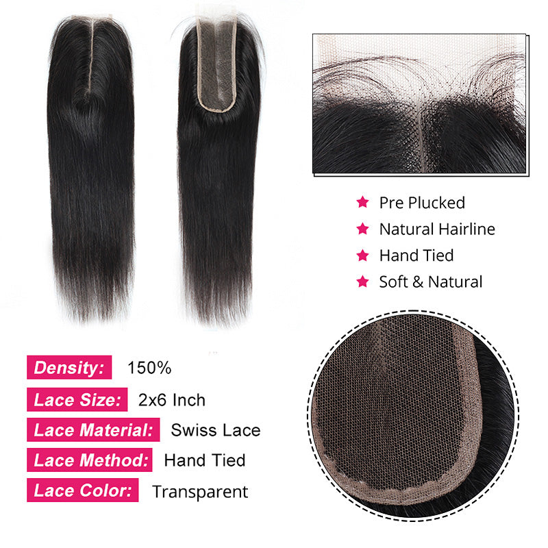 Ishow 2X6 Lace Closure - Swiss Lace, Hand Tied, Transparent