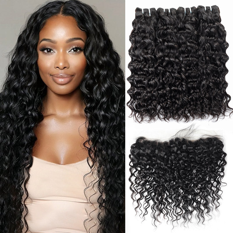 Model Showcasing Long Malaysian Water Wave Human Hair Bundles