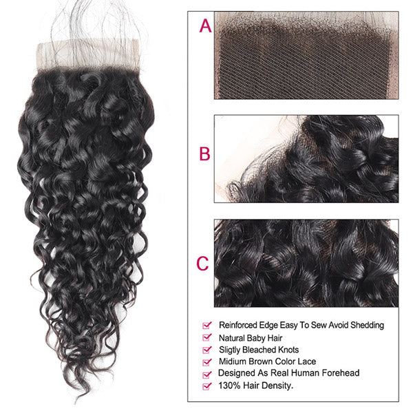 Water Wave Bundles with Closure Indian Human Hair Weave 3 Bundles with 4x4 Lace Closure