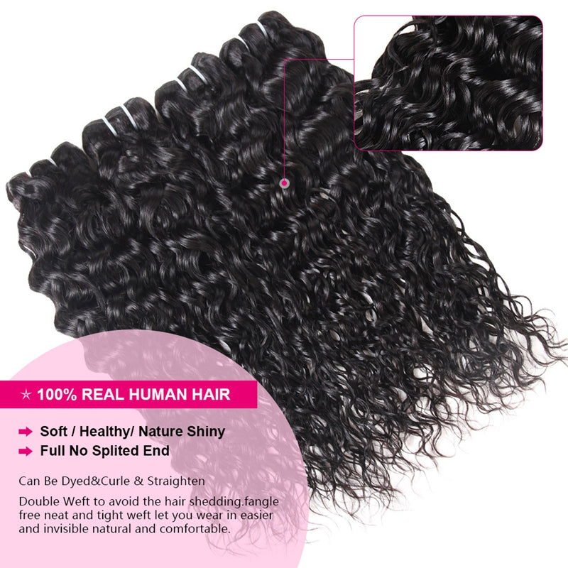 100% Real Human Hair Water Wave Bundles, Soft and Shiny