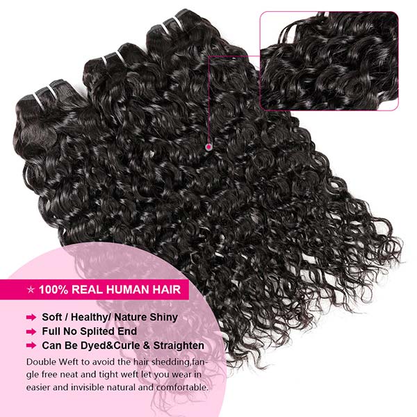 Brazilian Water Wave Hair Bundles in Natural Black, Soft Curls, 100% Human Hair, No Shedding