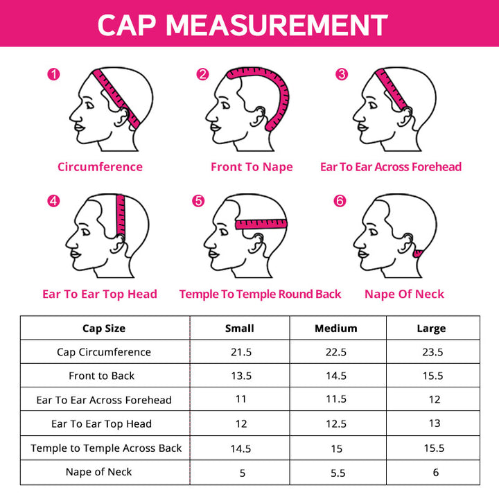 Cap Size Measurement Guide for Wig Fitting With Measurements in Inches