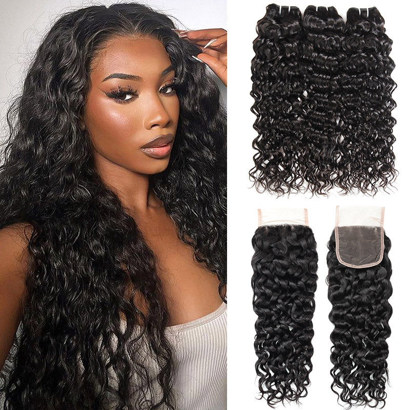 Model Showcasing 12a Loose Deep Wave Human Hair Bundles and Lace Closure