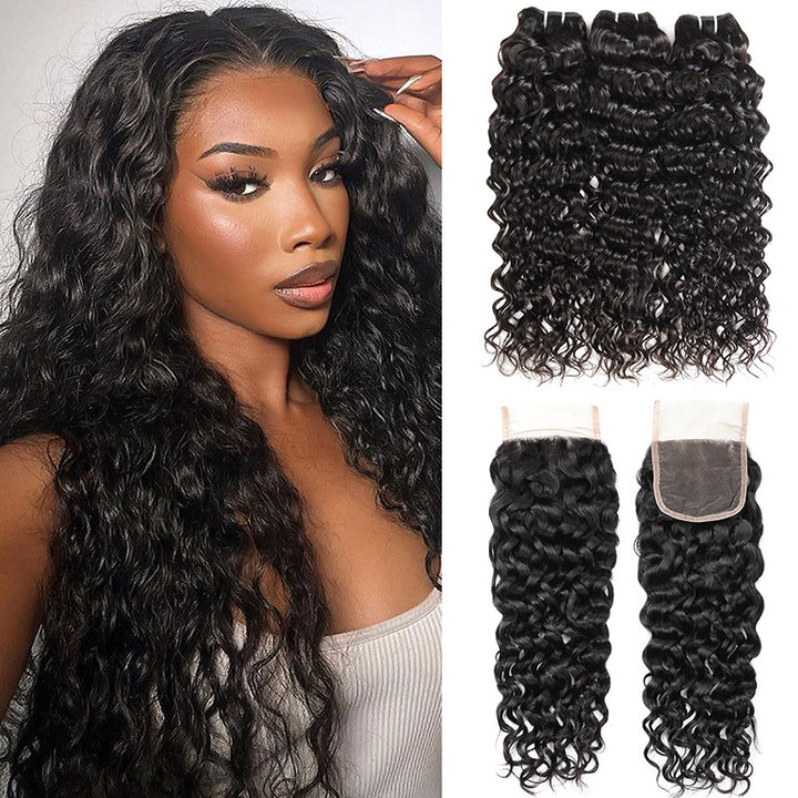 Model Showcasing 12a Loose Deep Wave Human Hair Bundles and Lace Closure