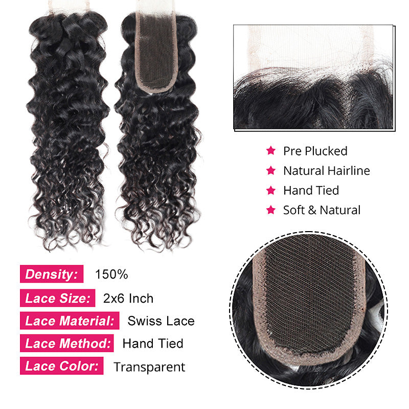 Ishow Water Wave 2X6 Lace Closure, Transparent, Swiss Lace