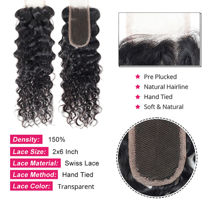 Ishow Water Wave 2X6 Lace Closure, Transparent, Swiss Lace