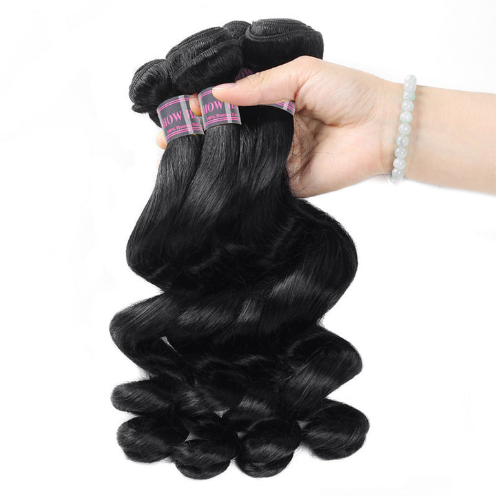 Virgin Brazilian Loose Wave Hair 3 Bundles with 4x4 Lace Closure Ishow Hair - IshowHair