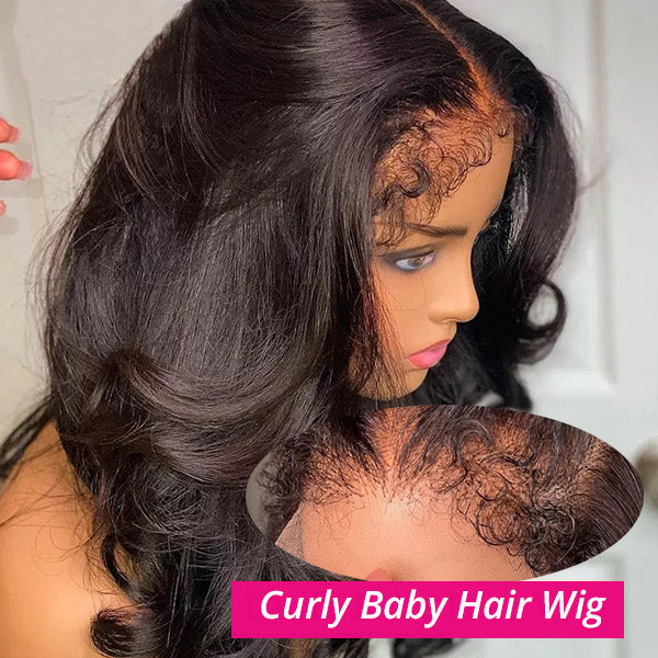 Curly Baby Hair Wig Styled On Mannequin With Natural Black Color and Defined Curls