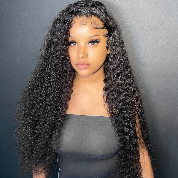 Model Wearing Long Water Wave Wig in Natural Black Color, Styled and Ready to Wear