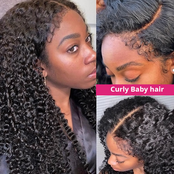 Close-Up of 4C Kinky Curly Human Hair Wig Showcasing Defined Curls and Natural Hairline