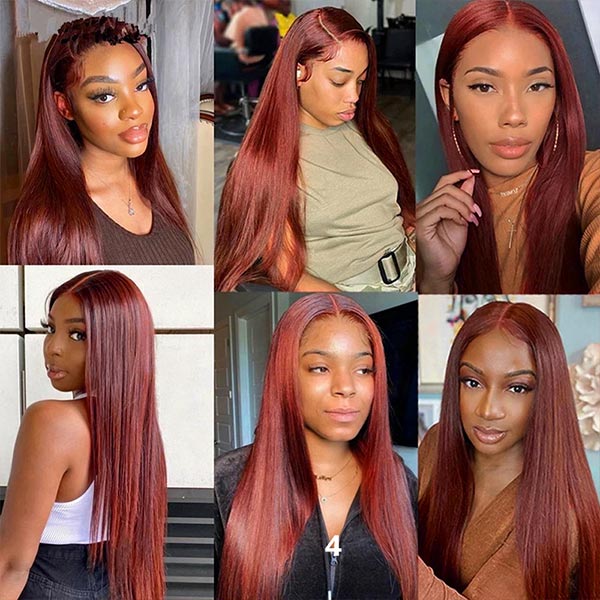 Collage of Women Wearing Reddish Brown Straight Lace Frontal Wigs