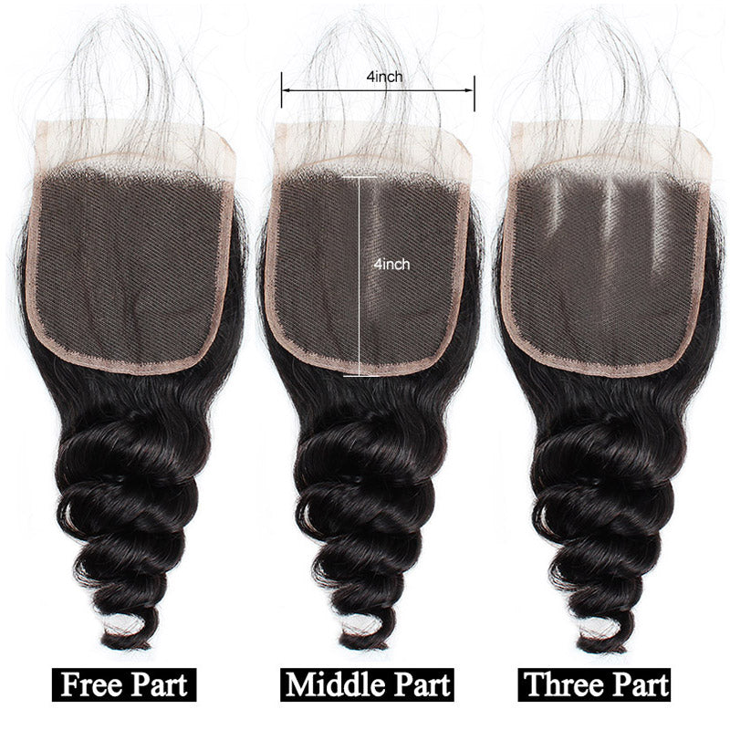 Virgin Brazilian Loose Wave Hair 3 Bundles with 4x4 Lace Closure Ishow Hair - IshowHair