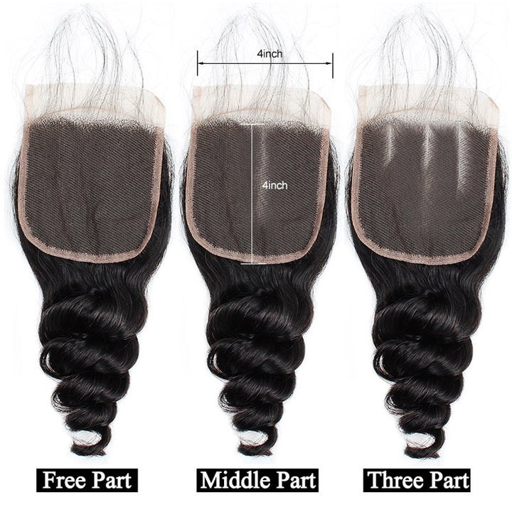Virgin Brazilian Loose Wave Hair 3 Bundles with 4x4 Lace Closure Ishow Hair - IshowHair