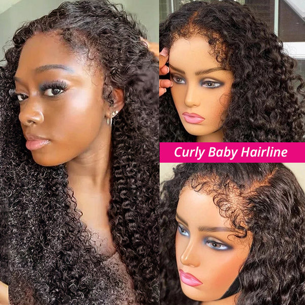 Model and Mannequin in 4C Deep Wave Wig With Curly Baby Hairline