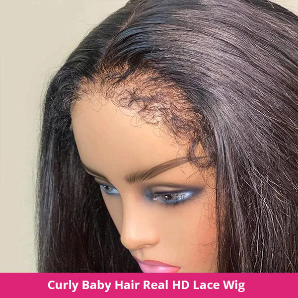 Close-Up of Curly Baby Hair On HD Lace Wig, Showcasing Natural Hairline