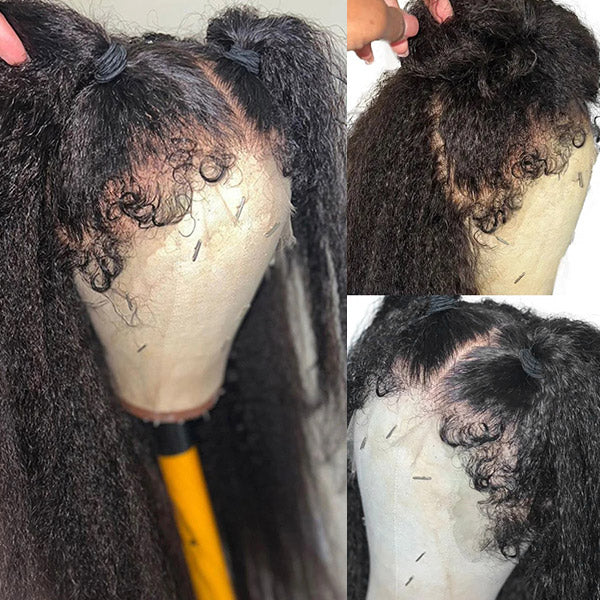 Close-Up View of HD Lace Frontal Wig With Pigtails and 4C Baby Hairs