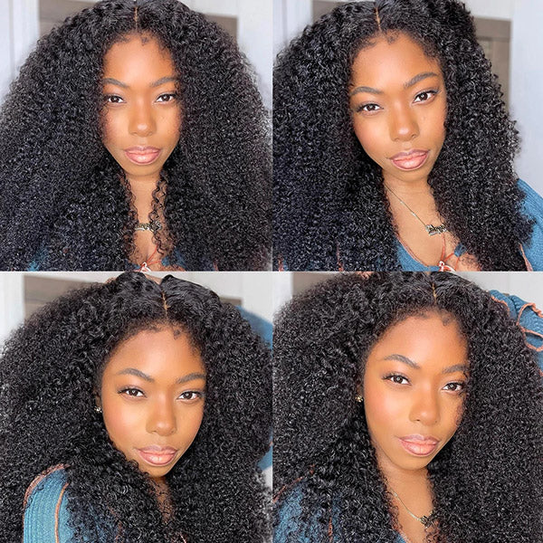 Woman in Afro Curly Wig With 4C Hairline Styled in Four Different Looks