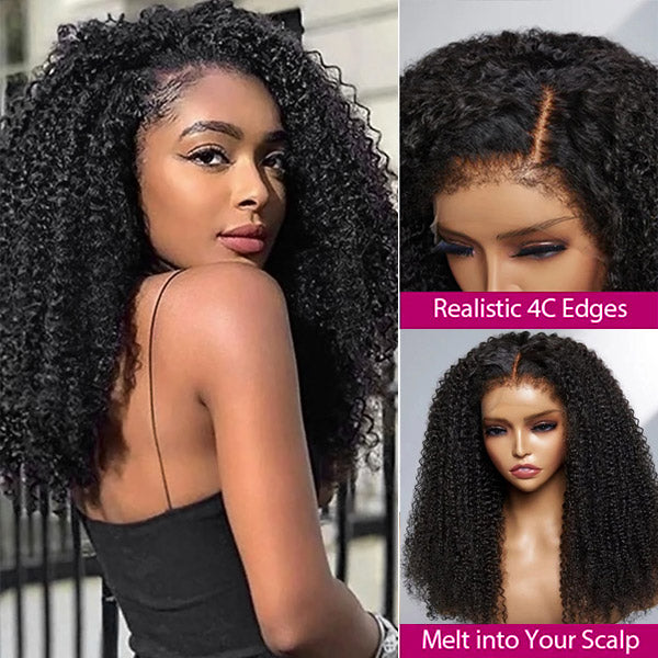 Afro Curly Human Hair Wig Featuring Realistic 4C Edges and Scalp-Melting Design