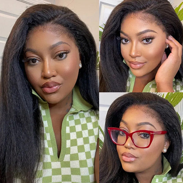 Model With HD Lace Frontal Wig Showing Natural Straight Texture and Styled Looks