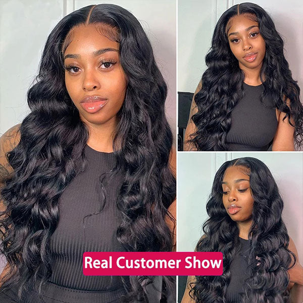 Customer Wearing Loose Deep Wave Wig, Showcasing Natural Look and Curls