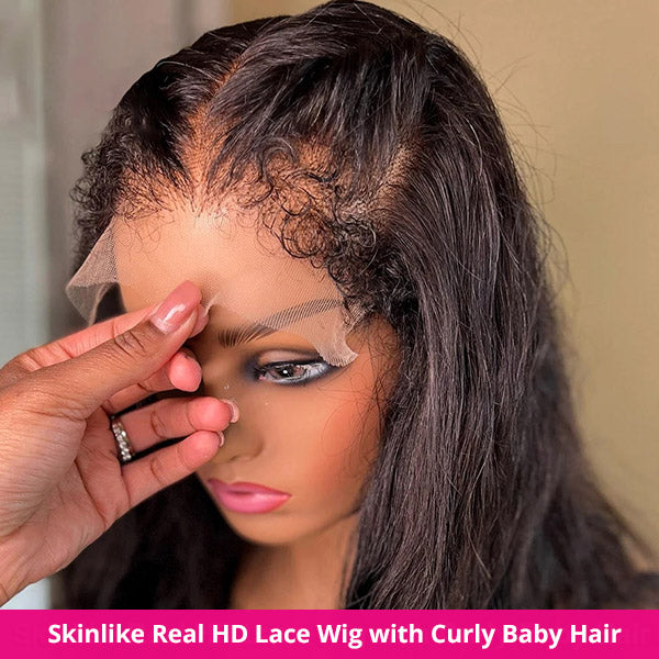 Close-Up of HD Lace Wig With Curly Baby Hair Held in Hand, On Mannequin