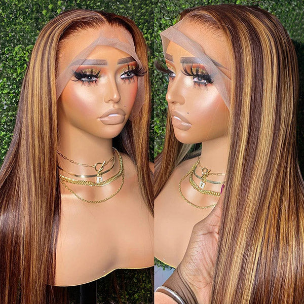 Honey Blonde Straight 13X6 HD Lace Front Wig With Highlights, Styled Sleekly