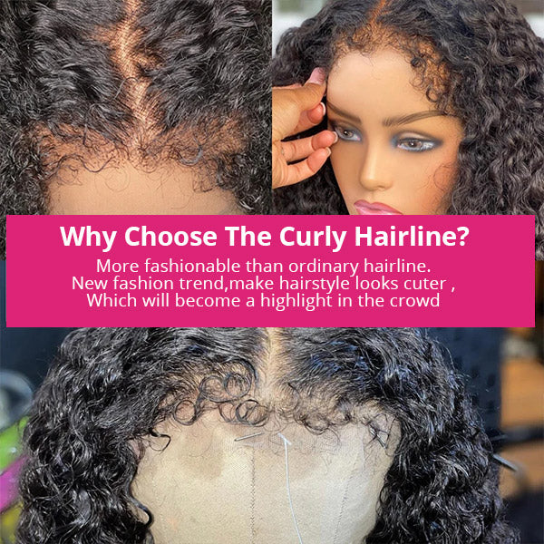 Close-Up of Kinky Curly Wig With Realistic Hairline and Fashion Text Highlights