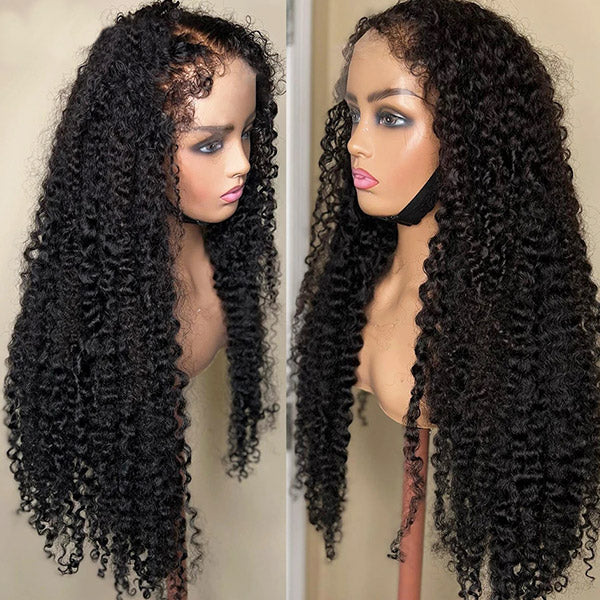 4C Kinky Edges Deep Wave Wig On Mannequin Showcasing Long, Defined Curls