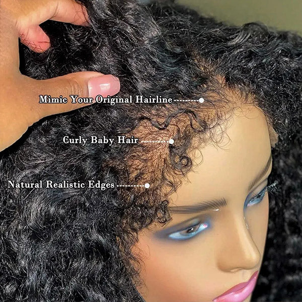 Realistic Hairline of Type 4C Kinky Curly Wig On Mannequin With Curly Baby Hair
