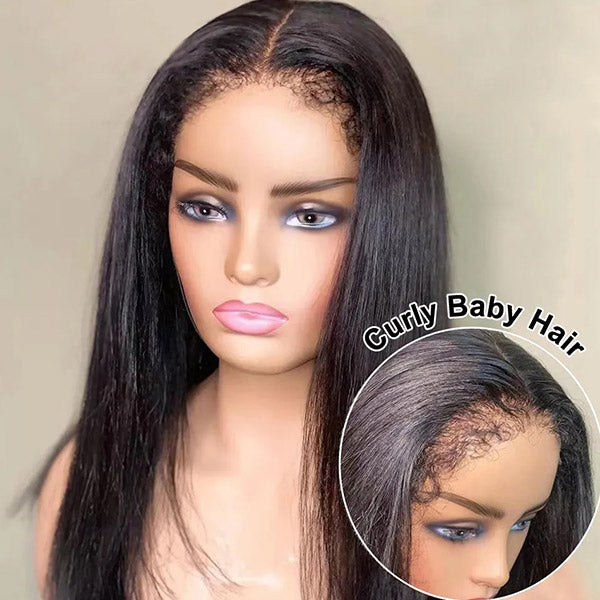 Straight HD Lace Frontal Wig On Mannequin Highlighting Realistic 4C Edges and Baby Hair