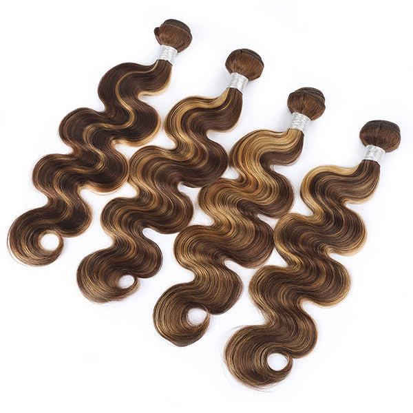 Ishow Hair Honey Blonde P4/27 Color Highlights Body Wave Human Hair Weave 4 Bundles - IshowHair