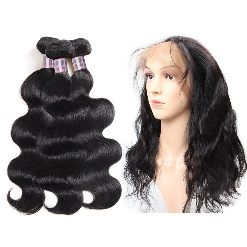 Virgin Indian Body Wave Hair 3 Bundles with 360 Lace Frontal Ishow Hair