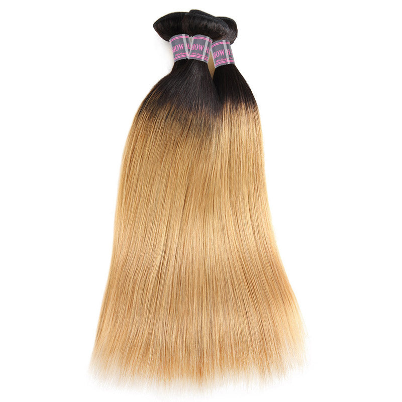 Ishow Ombre 100% Virgin Remy Human Hair Straight 3 Bundles With 4x4 Lace Closure - IshowVirginHair